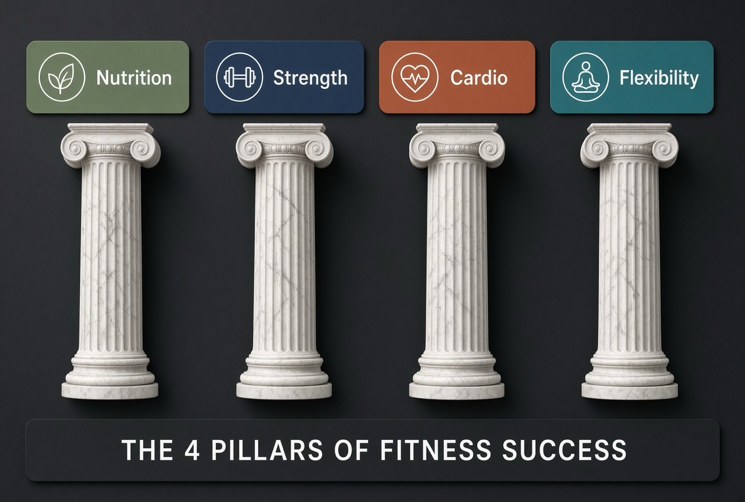 The four pillars: nutrition, strength, cardio, and flexibility